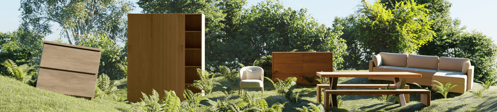 Ply-Precision furniture collection arranged outdoors